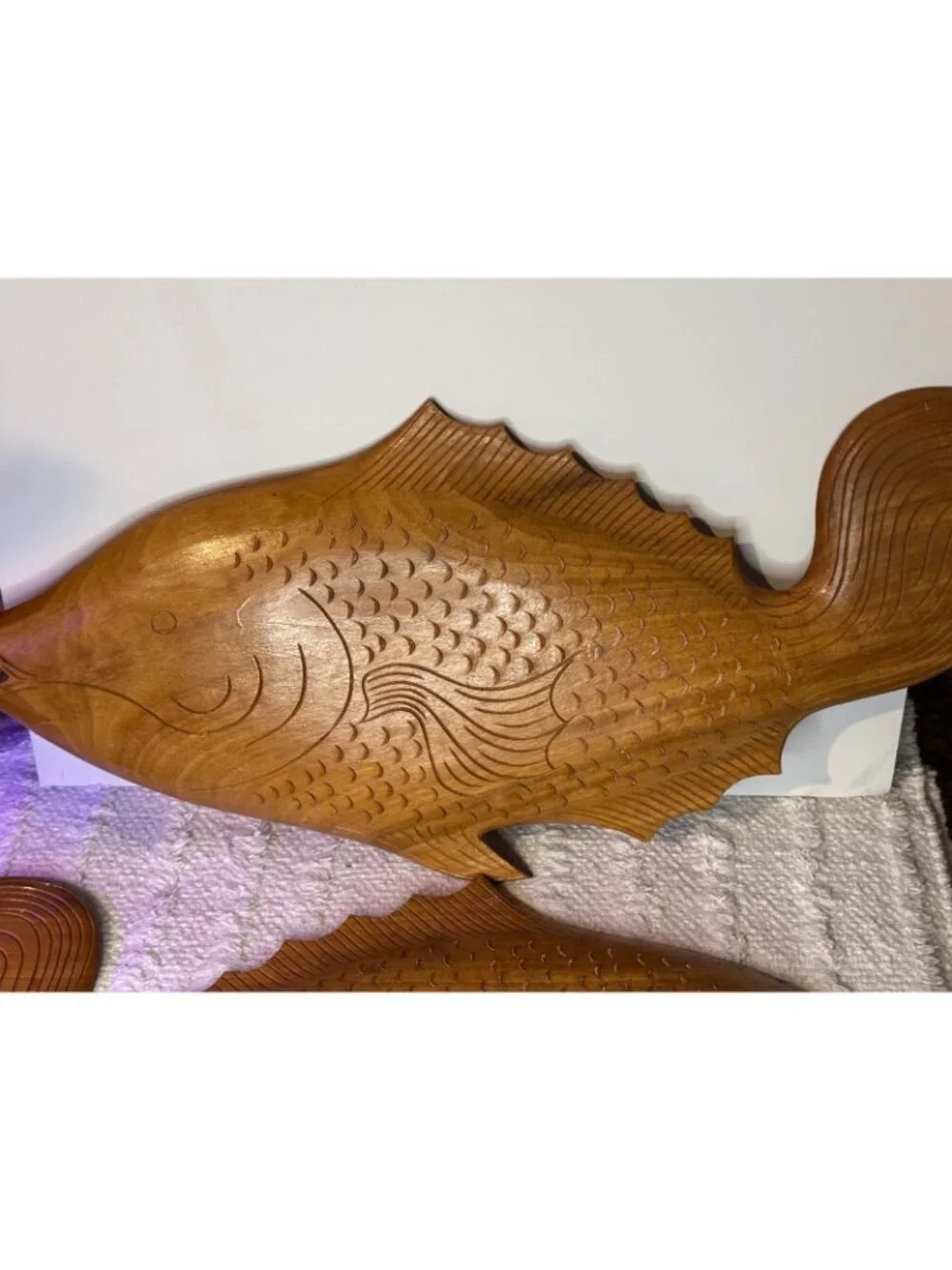 Vintage Wood Fish Shaped Nautical Coastal Cottage Decor Trays Serving Platter